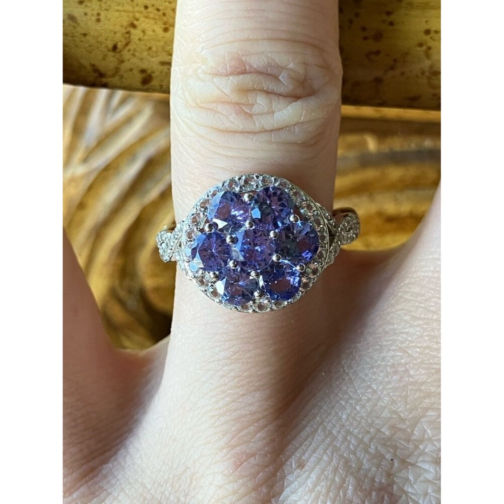 Natural Tanzanite Sterling Silver Ring Size 6